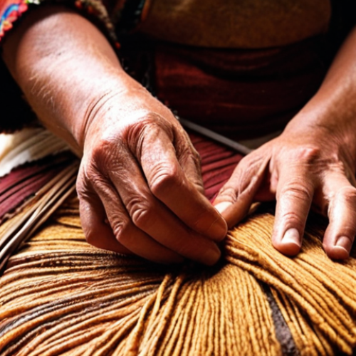 Home 11 **Prompt:** A close-up, warm-lit shot of an Argentine artisan's hands meticulously working with natural materials. Emphasize the texture of raw wool being woven into a vibrant poncho, or aged leather being tooled, showcasing the unique, imperfect beauty of a handmade creation. The background is softly blurred, hinting at a rustic, traditional workshop or a local environment, highlighting the soul and history embedded in the material. Focus on the delicate precision and the personal touch that defines authentic craftsmanship.