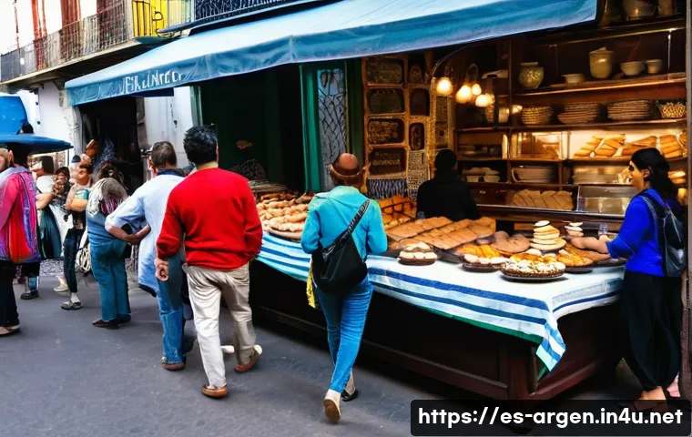 아르헨티나 한 달 생활비 - **Vibrant Buenos Aires Street Scene:**
    A bustling, sunlit street scene in the San Telmo or Paler...
