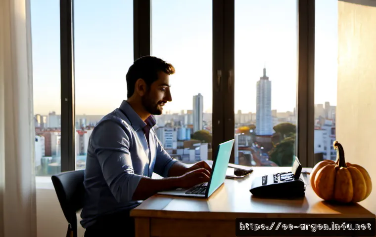 Home 17 아르헨티나에서 프리랜서로 일하는 방법 - Photorealistic remote freelance workspace in a sunlit Buenos Aires apartment, confident Argentine pr...