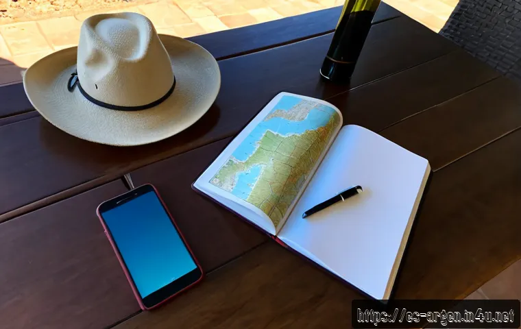 Home 30 멘도사 와이너리 방문 팁 - Photorealistic travel planning scene for visiting Mendoza wineries, elegant wooden table with an unl...