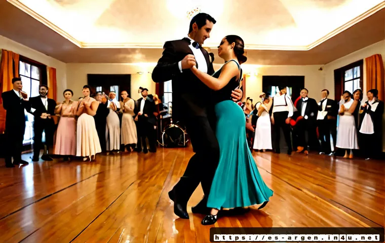 Home 17 아르헨티나에서의 유흥 문화 - Photorealistic Buenos Aires tango social evening in an elegant historic dance hall, adult couples in...